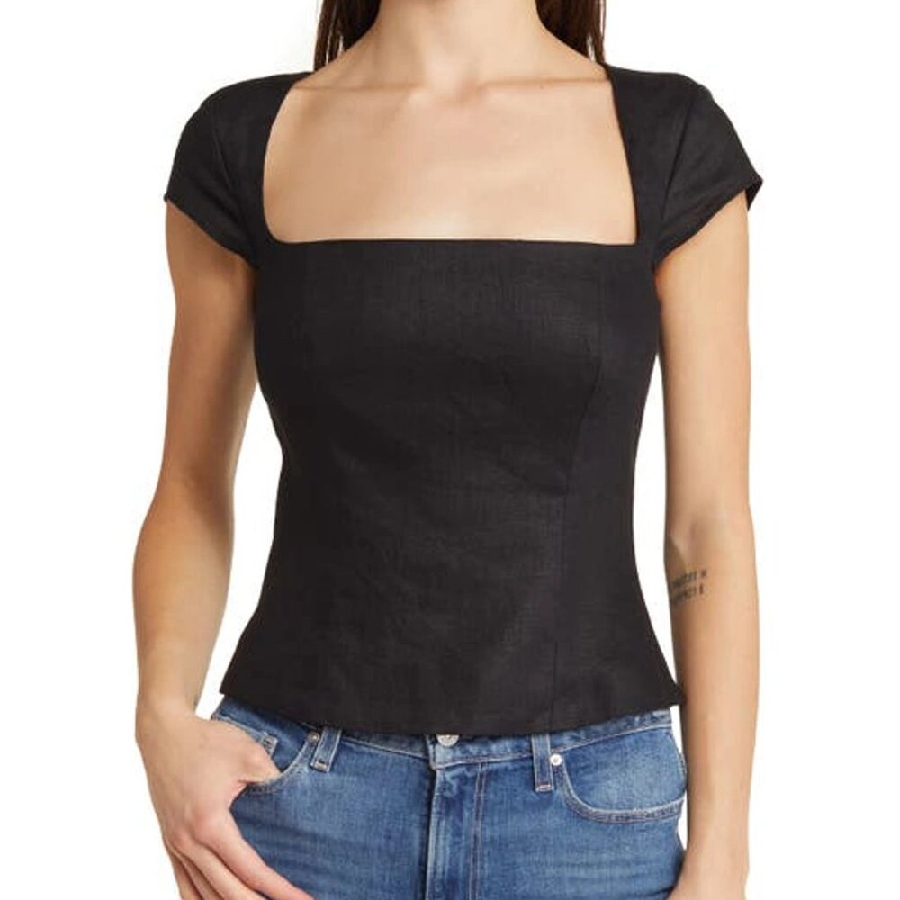 Reformation Cora Linen Top in Black (Size 2)